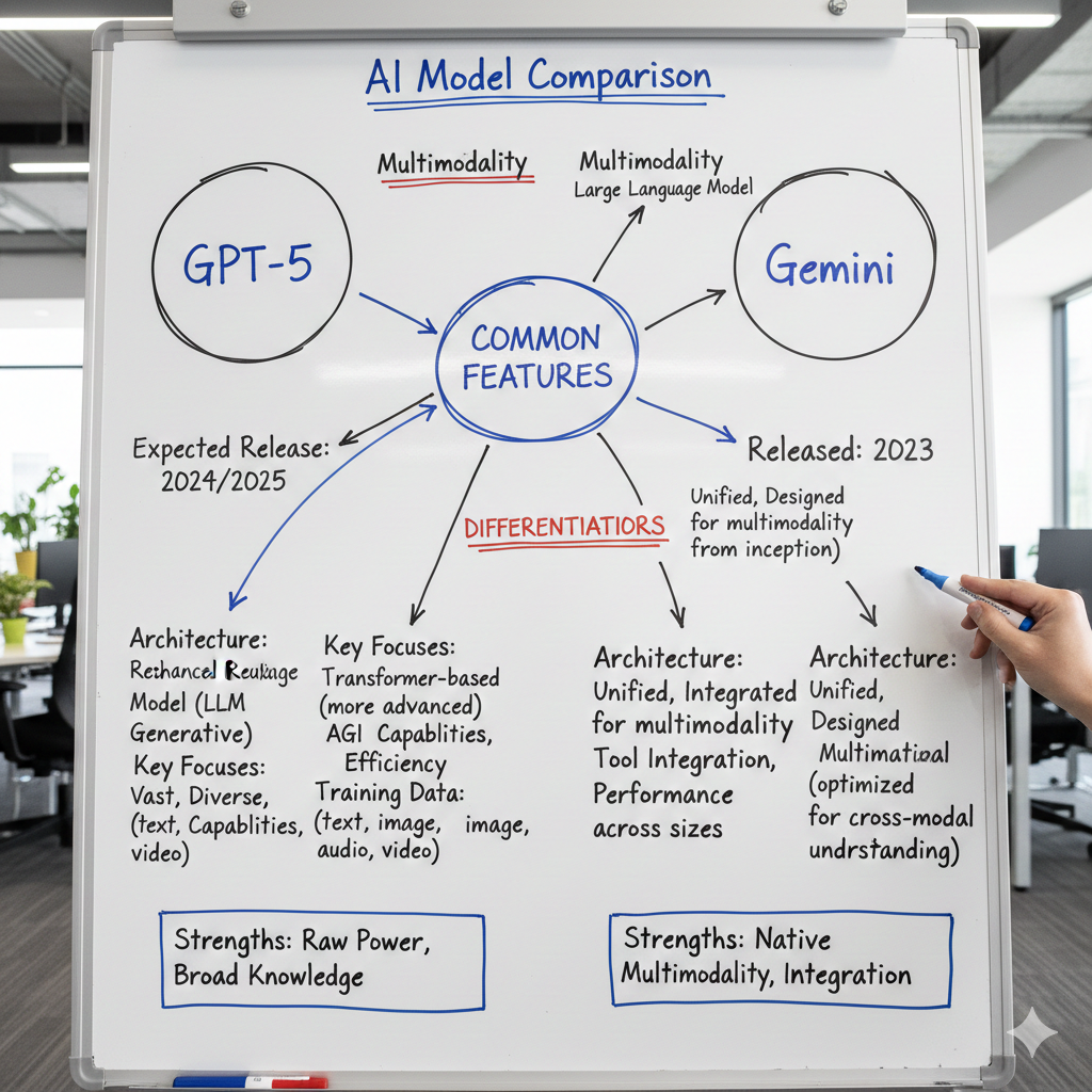 مقارنة بين نماذج الذكاء الاصطناعي متعددة الوسائط مثل GPT-5 و Google Gemini من حيث قدرات الفهم والتحليل.
