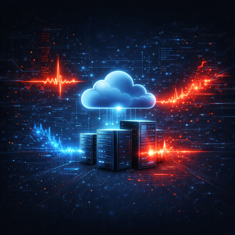 صورة توضيحية تمثل تعرض الخوادم والأنظمة السحابية لهجمات وتهديدات سيبرانية تؤثر على تدفق البيانات