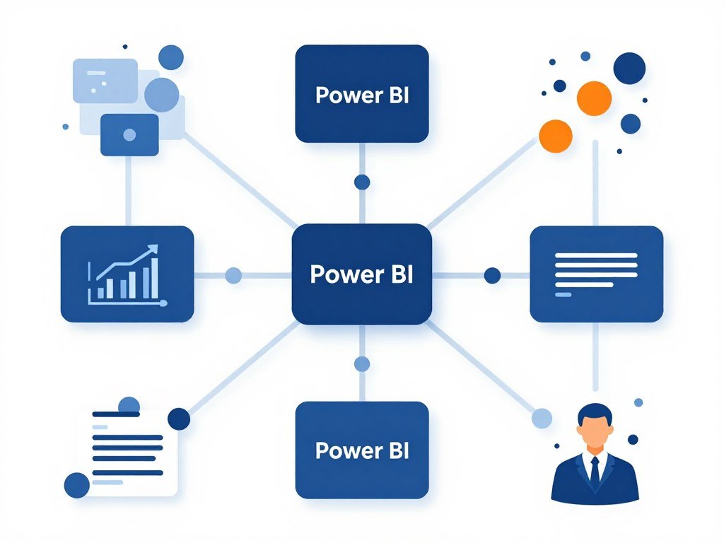 تصور مجرد لمصادر البيانات المتنوعة المتصلة بـ Power BI