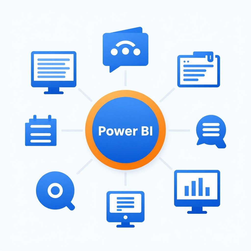 رسم توضيحي مجرد لمكونات Power BI المختلفة وكيفية تفاعلها معًا