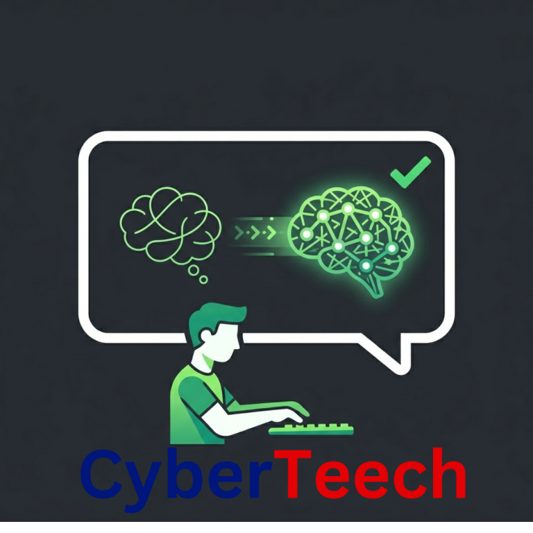 رسم توضيحي لفقاعة محادثة مع أيقونة روبوت وعقل مضيء، يرمز لتحسين جودة إجابات ChatGPT