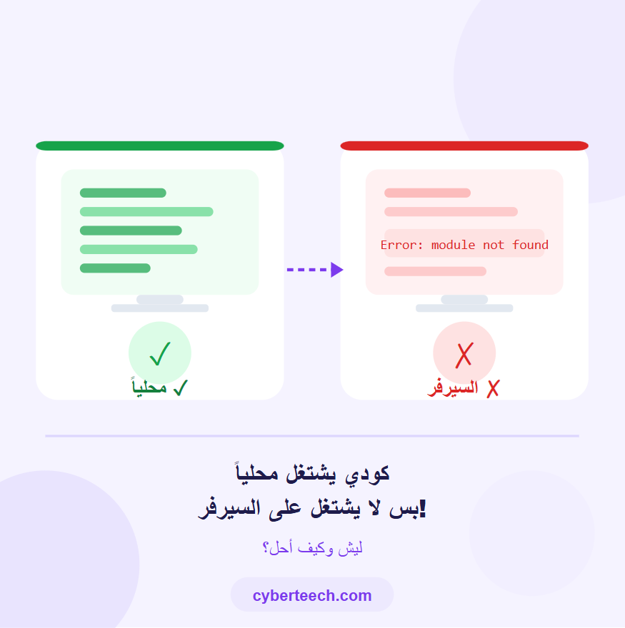 You are currently viewing كودي شغال محلياً بس لا يشتغل على السيرفر — ليش وكيف أحل؟