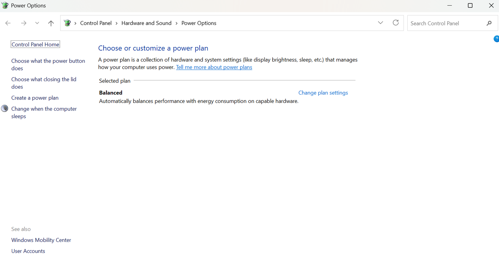 إعدادات خطة الطاقة Power Plan في لوحة التحكم ويندوز