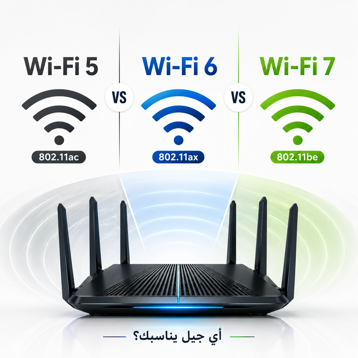 You are currently viewing Wi-Fi 5 vs Wi-Fi 6 vs Wi-Fi 7: الفرق الحقيقي الذي يجب معرفته قبل شراء راوتر جديد